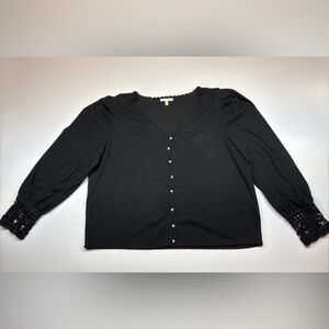 Maurices Black Button-Down Shirt with Lace Accents